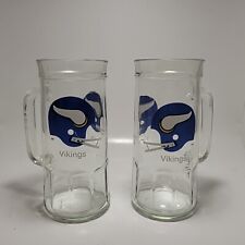 2 Vintage Fisher Peanuts Minnesota Vikings Helmet Logo NFL Glass Stein Beer Mug for sale  Shipping to South Africa