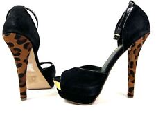 Topshop Black Suede Stiletto High Heel Platform Shoes Leopard Skin Eur 39 UK 6.5 for sale  Shipping to South Africa