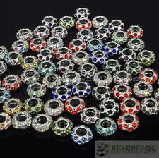 Big Hole Crystal Rhinestone Pave Silver Rondelle Spacer Beads Fit European Charm, used for sale  Shipping to South Africa