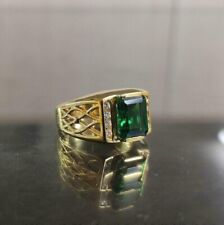 3.25Ct Green Emerald Men's Solitaire Engagement Anniversary 14K Gold Finish Ring for sale  Shipping to South Africa