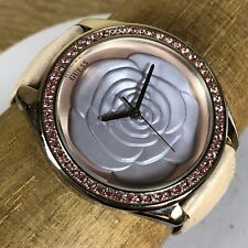 Relógio feminino Guess mostrador rosa cristais rosa tom prata pulseira de couro branco comprar usado  Enviando para Brazil