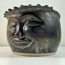 Artist signed H RILEY head FACE planter FOLK ART ceramic BLACK BOWL pottery 2008 for sale  Shipping to South Africa