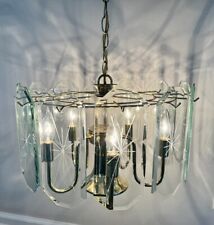 Vintage MCM Sciolari Style Brass Chandelier 6 Lights 12 Beveled Glasses D17x12” for sale  Shipping to South Africa