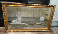 Used, Large Wall Mirror with Engraved Etched Windmill Cottage with trees Golden Frame for sale  Shipping to South Africa