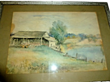 Pintura antiga em aquarela quadro original paisagem casa lago 12x9", usado comprar usado  Enviando para Brazil