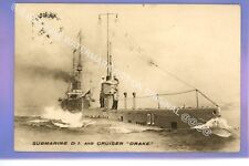 WW1 1914 WAR BRITISH NAVY SHIP HMS DRAKE CRUISER & SUBMARINE TUCK POSTCARD for sale  Shipping to South Africa