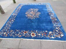 Vintage Hand Made Art Deco Chinese Oriental Blue Wool Carpet 325x242cm for sale  Shipping to South Africa