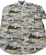 Nautica Vtg Button Down Short Sleeve Shirt Men's L Sail Boats & Scenery Classy, used for sale  Shipping to South Africa