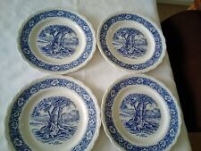 W H GRINDLEY BLUE AND WHITE "COUNTRYSIDE" SCENES SET OF 4 SALAD PLATES 22cm for sale  Shipping to South Africa