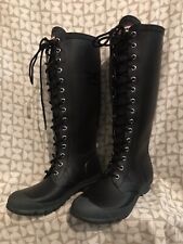 RARE HUNTER THURLOE TALL BLACK RUBBER LACE UP WELLIES RAIN BOOTS X CON! UK 7 for sale  Shipping to South Africa