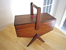 VINTAGE TEAK WOODEN UNUSUAL SEWING / CRAFT STORAGE BOX ON LEGS (REFURB. PROJECT) for sale  Shipping to South Africa