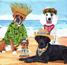 (2) Dos servilletas de almuerzo de papel para decoupage/medios mixtos - mascotas de fiesta en la playa para perros segunda mano  Embacar hacia Argentina