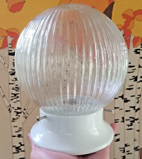 MCM Style Clear Ribbed Glass Ceiling Light FIXTURE White metal Round Sphere for sale  Shipping to South Africa