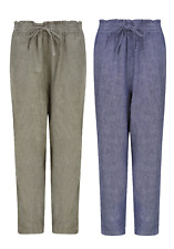 New Ladies Linen Blend Straight Leg Trouser In Olive & Blue for sale  CHIGWELL