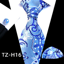 Clásico Floral Azul Plata Jacquard Seda Para Hombre Corbata Corbata Pañuelo Juego de Gemelos segunda mano  Embacar hacia Argentina