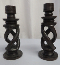 pair wooden barleytwist candlesticks for sale  MORECAMBE