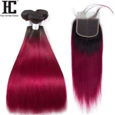 Ombre Brazilian Hair Weave 3 Bundles With Closure 4x4 Red 1B/Burgundy Straight for sale  Shipping to South Africa