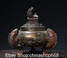 Queimador de incenso paisagem carpa Koi Arowana palácio da dinastia de cobre antigo da China 6,4 " comprar usado  Enviando para Brazil