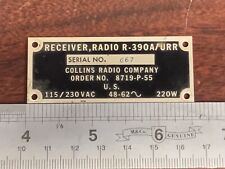 R-390A/URR ORIGINAL ~ COLLINS RADIO COMPANY ~ NAME PLATE ~ FREE SHIPPING for sale  Shipping to Canada