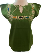 Blusa mexicana maya camiseta bordada geométrica verde M., usado segunda mano  Embacar hacia Mexico