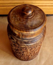 Rare Vintage deep hand carved Wooden Tobacco Jar treen floral trees for sale  Shipping to South Africa