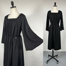 Vintage 70s Black Knit Gathered Tent Dress Angel Bell Sleeves Bohemian Gothic 1X, used for sale  Shipping to South Africa