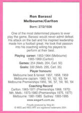 Used, 2001 AFL VFL WEG'S FOOTY LEGENDS [CARD] - 1 Ron BARASSI (MELBOURNE / CARLTON) for sale  Shipping to South Africa