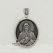 Pingente masculino medalhão coração sagrado Deus Jesus Cristo prata 925 presente aniversário comprar usado  Enviando para Brazil
