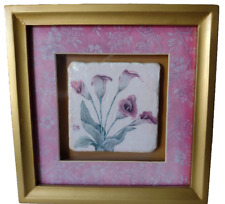 Usado, Lírios Calla rosa pintados à mão em azulejo moldura dourada caixa de sombra fosca 8" quadrado comprar usado  Enviando para Brazil