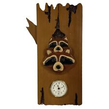 Usado, Reloj de pared de colección Raccoon Family Intarsia madera arte arte hecho a mano 16x9"" placa de obras segunda mano  Embacar hacia Argentina