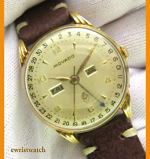 Calendario triple fecha Movado vintage años 40 raro cronómetro esfera original oro macizo 18K segunda mano  Embacar hacia Argentina