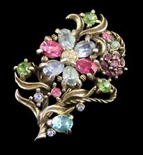 Used, Hollycraft unsigned Vintage Pink Green Lavender Crystal Glass Flower Pin Brooch for sale  Shipping to South Africa