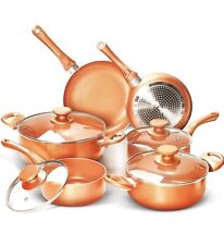Used, 10pcs Cookware Set Ceramic Nonstick Pots W/ Lids & Frying Pans Set Fruiteam for sale  Shipping to South Africa