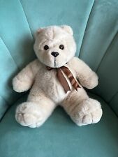 Peeko Teddy Bear Cream Soft Plush Toy Designed In England Vintage Brown Bow for sale  Shipping to South Africa