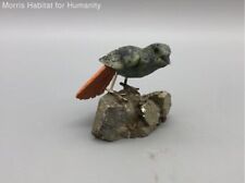 Green Natural Soapstone Bird Perched on a Rock with Metal Legs - Hand Carved for sale  Shipping to South Africa