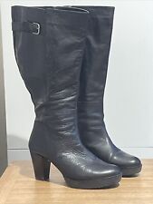 womens black leather boots wide calf for sale  BICESTER