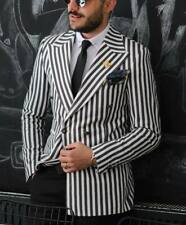 Black White Striped Men's Suit Coat Blazer Wedding Prom Party Slim Fit Custom for sale  Shipping to South Africa