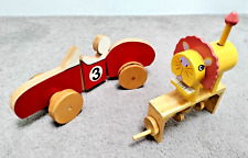Two Vintage Wooden Toys: Lion Automaton and Racing Car for sale  Shipping to South Africa