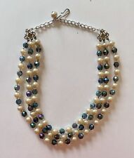 Vintage pearl & iridescent crystal necklace/choker, 3 strands, variable length for sale  STROUD
