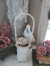 OMG Old Vintage Small CAST IRON WHITE BASKET PLANTER Vase Footed with Handle, used for sale  Shipping to South Africa