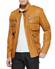 Leather Men Tan Biker Lambskin Handmade 100% Jacket Motorcycle Genuine for sale  Shipping to South Africa