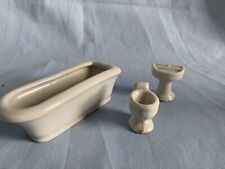 VINTAGE DOLLS HOUSE PORCELEIN BATHROOM SET,BATH, BASIN, TOILET Stamped 'FOREIGN' for sale  Shipping to South Africa