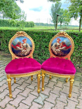 Terciopelo fucsia y oro: par de sillas laterales estilo francés Luis XVI de la década de 1940 segunda mano  Embacar hacia Argentina