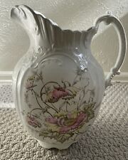 Antique Pottery Washstand Pitcher Flowers Transferware Embossed Large for sale  Shipping to South Africa
