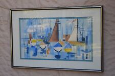 VTG Mid Century Modern Sailboats Watercolor Painting Marina 1960s Abstrac harbor for sale  Shipping to Canada