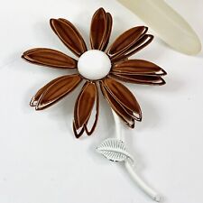 Used, Vintage 1960s Brown and White Enameled Flower Floral Brooch Pin for sale  Shipping to South Africa
