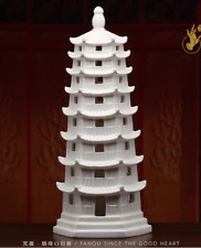 17" China Dehua porcelana branca budismo oito níveis Stupa pagode torre estátua comprar usado  Enviando para Brazil