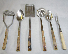 6 Lovely Vintage Prestige Wooden Handle Kitchen Utensils Masher Spoon Ladle Fork for sale  Shipping to South Africa