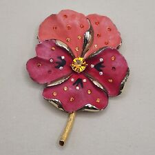 Broche Pansy Grande De Colección Rojo Melocotón Esmaltado Incrustado Tono Dorado Lectura segunda mano  Embacar hacia Argentina