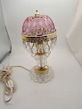 Vintage Pink Glass  Boudoir Lamp Hanging Crystals Electric for sale  Shipping to South Africa